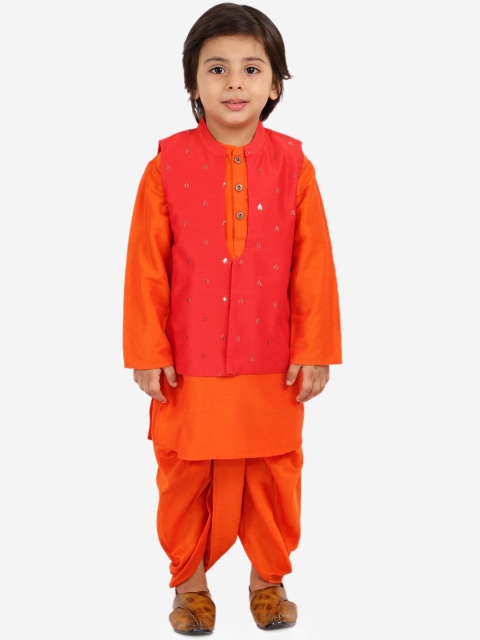 

Lil Peacock Boys Orange Solid Kurta with Dhoti Pants & Nehru Jacket