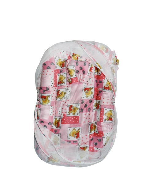 

PINKBUNNY Kids Pink & Yellow Teddy Printed Bedding With Mosquito Net