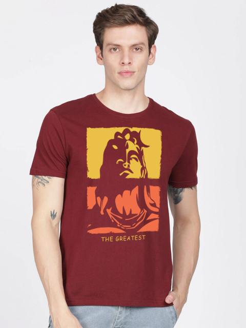 

MASH UNLIMITED Men Maroon & Yellow Printed Slim Fit T-shirt
