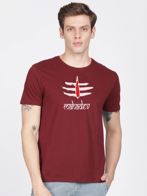 

MASH UNLIMITED Men Maroon Graphic Printed Slim Fit T-shirt