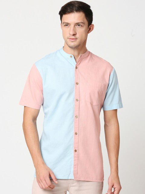 

Bewakoof Men Pink & Blue Relaxed Fit Colourblocked Casual Shirt