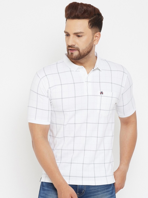 

Crimsoune Club Men White Checked Polo Collar Slim Fit T-shirt