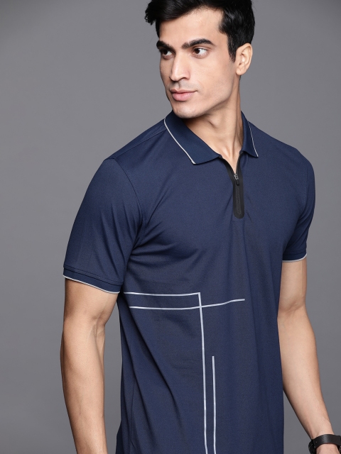 

Louis Philippe Sport Men Navy Blue & Grey Geometric Print Polo Collar T-shirt