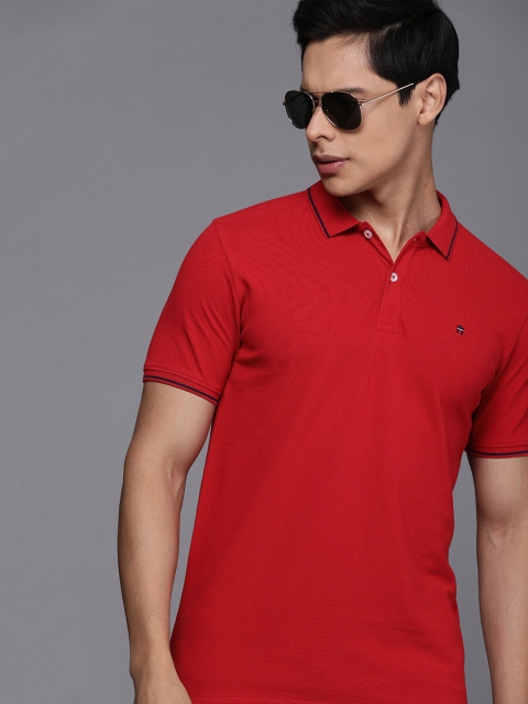 

Louis Philippe Jeans Men Red Solid Cotton Polo Collar T-shirt