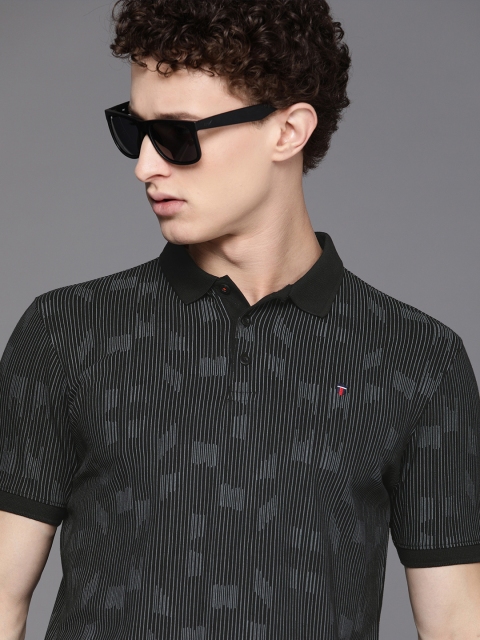 

Louis Philippe Jeans Men Black & Green Striped Polo Collar T-shirt