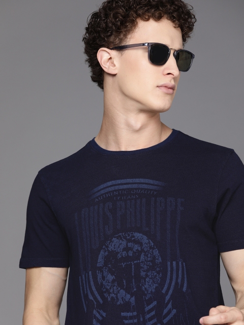 

Louis Philippe Jeans Men Navy Blue Printed Pure Cotton T-shirt