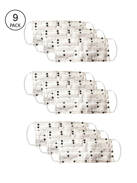 

Bellofox Unisex Pack Of 9 White & Black Polka Dot Printed 3-Ply Reusable Protective Outdoor Masks