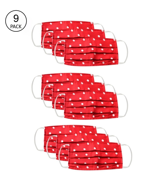 

Bellofox Unisex Pack Of 9 Red & White Printed 3-Ply Pure Cotton Reusable Outdoor Masks