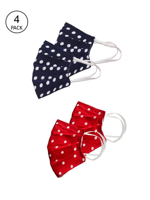 

Bellofox Unisex Pack Of 4 Printed 3-Ply Pure Cotton Reusable Protective Outdoor Masks, Navy blue