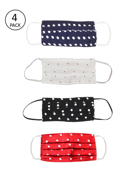 

Bellofox Unisex Pack Of 4 Polka Dot Printed 3-Ply Pure Cotton Reusable Protective Outdoor Masks, Multi