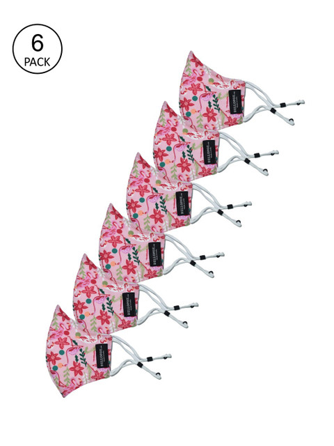 

Bellofox Unisex Pack Of 6 Pink & Green Flamingo Printed 3-Ply Pure Cotton Reusable Protective Outdoor Masks