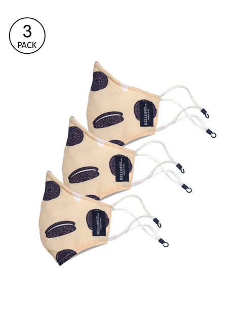 

Bellofox Unisex Pack Of 3 Beige & Black Oreo Printed 3-Ply Pure Cotton Reusable Protective Outdoor Masks
