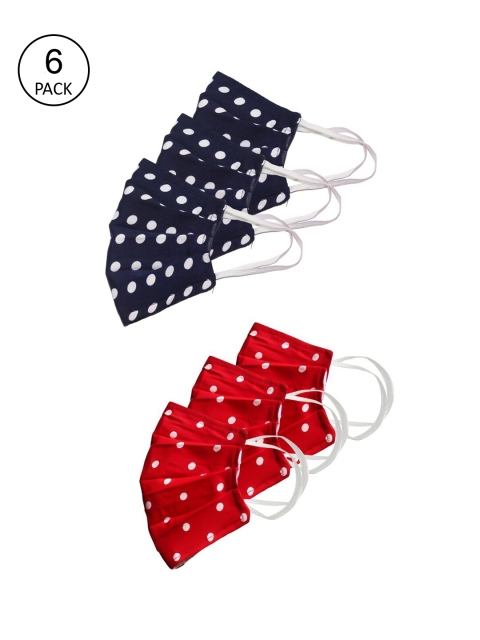 

Bellofox Unisex Pack Of 6 Polka Dot Printed 3-Ply Pure Cotton Reusable Protective Outdoor Masks, Blue