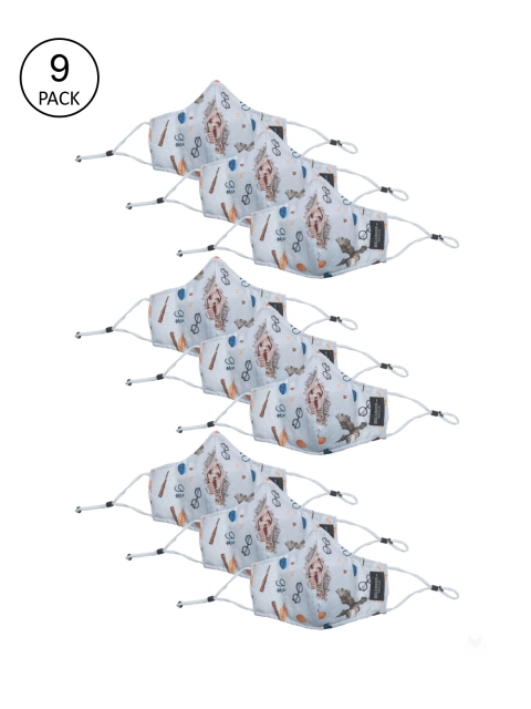 

Bellofox Unisex Pack Of 9 White & Blue Printed 3-Ply Pure Cotton Reusable Protective Outdoor Masks