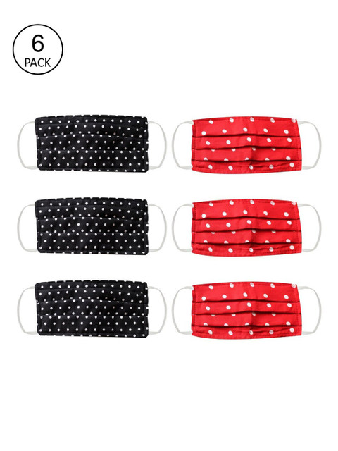 

Bellofox Unisex Pack Of 6 Polka Dot Printed 3-Ply Pure Cotton Reusable Protective Outdoor Masks, Black