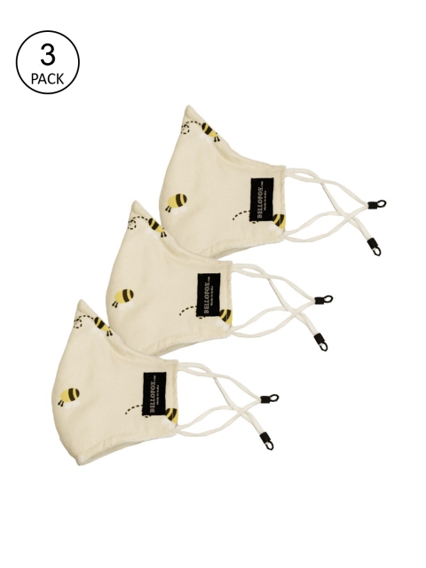 

Bellofox Unisex Pack Of 3 Beige & Yellow Printed 3-Ply Pure Cotton Reusable Protective Outdoor Masks
