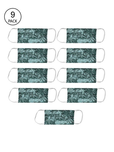 

Bellofox Unisex Pack Of 9 Printed 3-Ply Pure Cotton Reusable Protective Outdoor Masks, Sea green