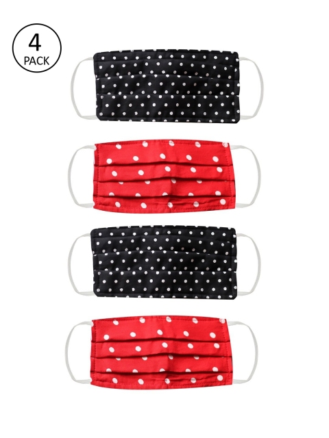 

Bellofox Unisex Pack Of 4 Polka Dot Printed 3-Ply Pure Cotton Cloth Masks, Black