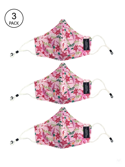 

Bellofox Pack Of 3 Pink & Green Flamingo Printed 3-Ply Reusable 3-Layered Masks