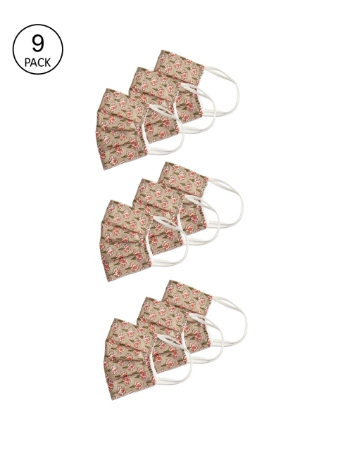 

Bellofox Pack of 9 Adults Beige Printed 3- Ply Face Mask, Grey