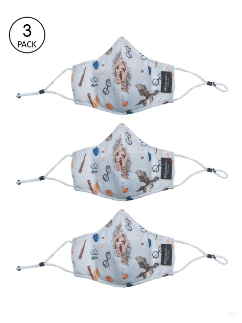 

Bellofox Unisex Pack Of 3 White & Blue Printed 3-Ply Pure Cotton Reusable Masks