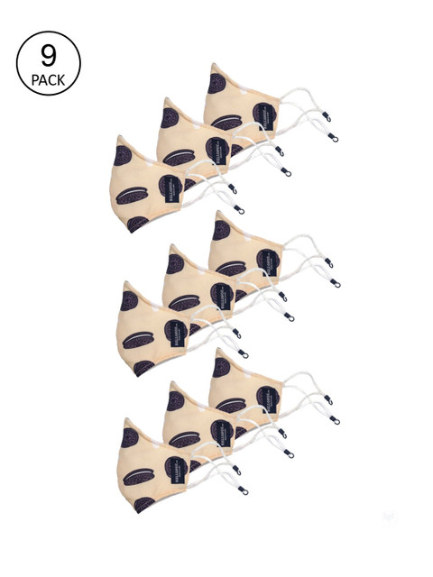 

Bellofox Unisex Pack Of 9 Beige & Brown Oreo Printed 3-Ply Reusable Pure Soft Cotton Protective Outdoor Masks
