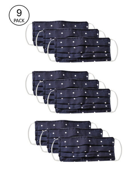 

Bellofox Unisex Pack Of 9 Navy Blue & White Polka Dot Printed Pure Cotton Outdoor Masks