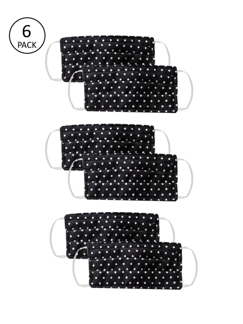 

Bellofox Unisex Pack Of 6 Black & White Polka Dot Printed 3-Ply Pure Cotton Masks
