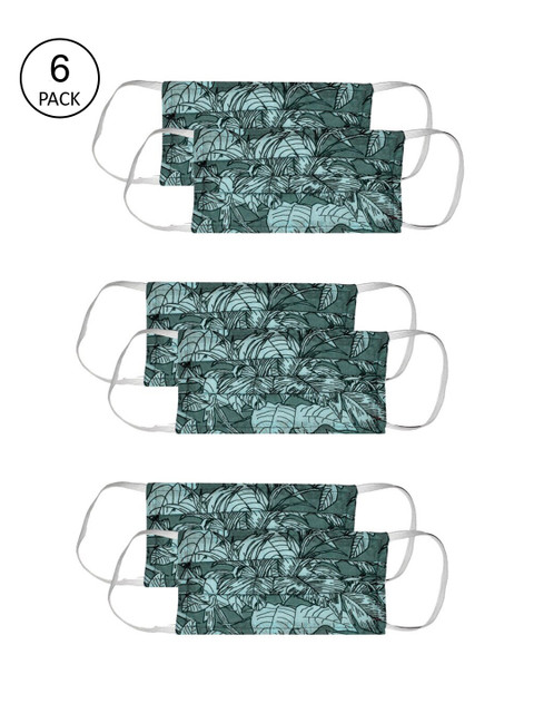 

Bellofox Unisex Pack Of 6 Sea Green & Black Printed 3 Ply Pure Cotton Outdoor Masks