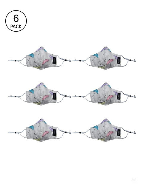 

Bellofox Unisex Pack Of 6 White & Pink Printed 3-Ply Pure Cotton Reusable Protective Outdoor Masks, Multi