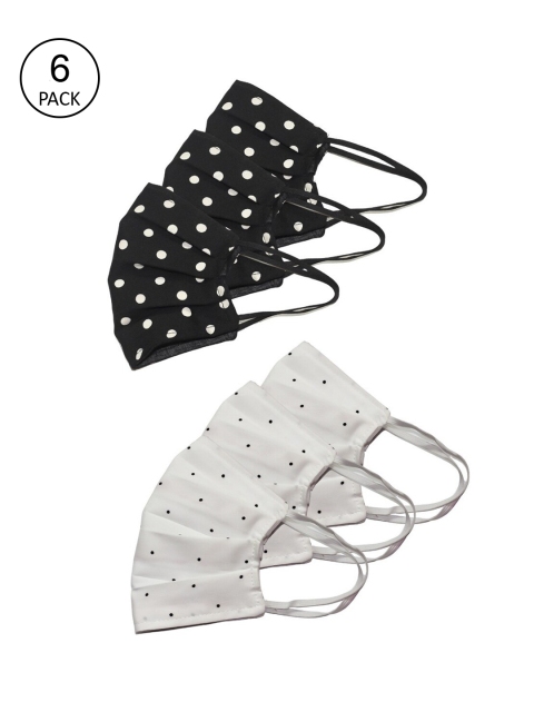 

Bellofox Unisex Pack Of 6 Polka Dot Printed 3-Ply Reusable Cotton Masks, Black