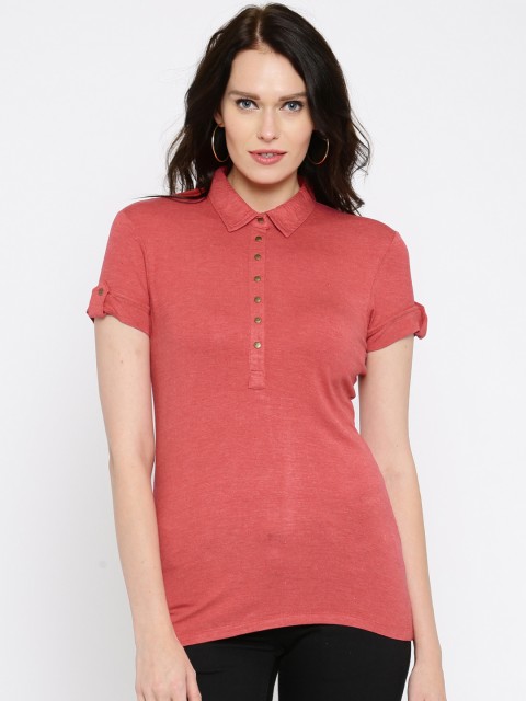 

Being Human Clothing Women Red Solid Polo T-shirt
