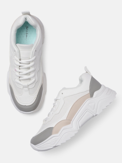 

Mast & Harbour Women White & Grey Colourblocked Sneakers
