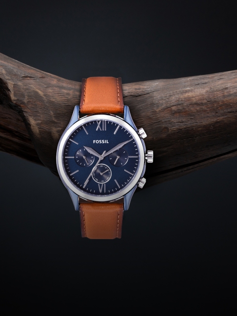

Fossil Men Navy Blue Dial & Brown Leather Straps Fenmore Midsize Analogue Watch BQ2402
