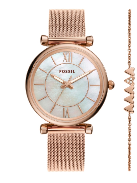 

Fossil Women Off-White Mother of Pearl Dial Watch with Bracelet ES5058, Rose gold