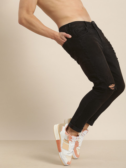 

Moda Rapido Men Black Slim Tapered Fit Slash Knee Stretchable Jeans