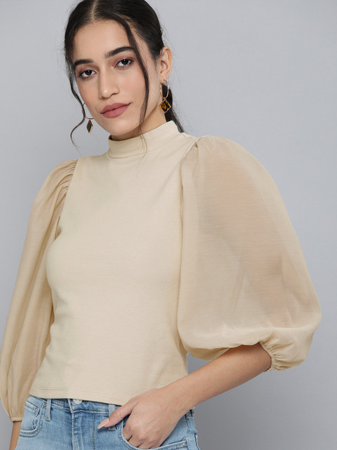 

Levis Beige Solid Regular Puff Sleeve Top