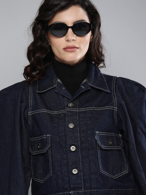 

Levis Women Navy Blue Solid Denim Trucker Jacket