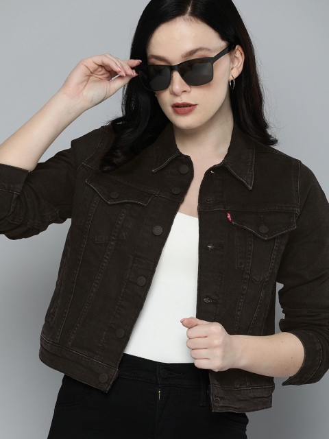 

Levis Women Black Washed Crop Denim Trucker Jacket