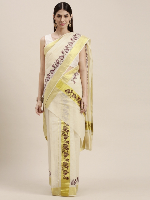 

Thara Saree Off White & Gold-Toned Zari Pure Kerala Cotton Set Mundu Saree