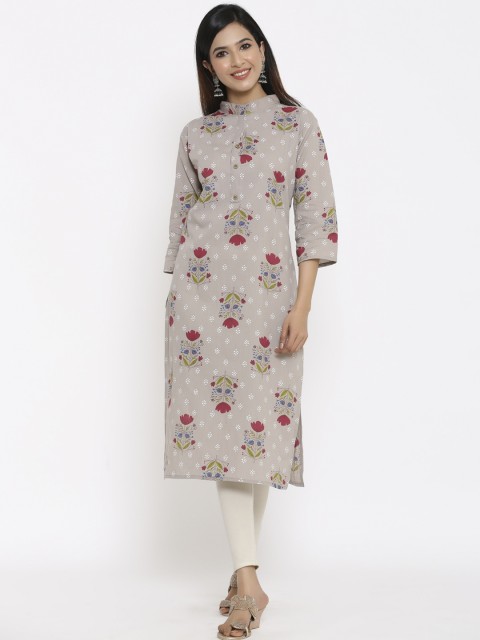 

FERANOID Women Grey Floral Printed Kurta