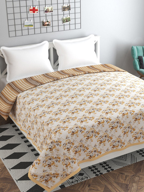 

Florida Off White & Yellow Floral AC Room 120 GSM Double Bed Dohar