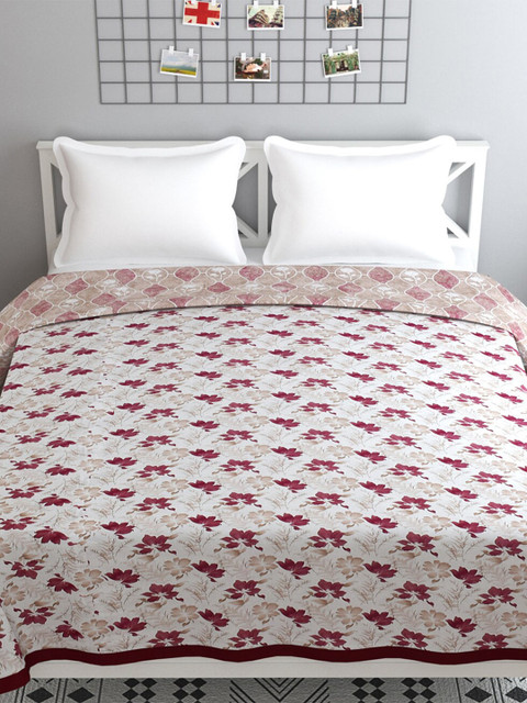 

Florida Off White & Pink Floral AC Room 120 GSM Double Bed Blanket