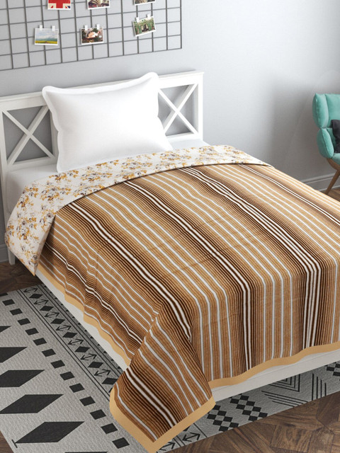 

Florida Off White & Yellow Floral AC Room 120 GSM Single Bed Blanket