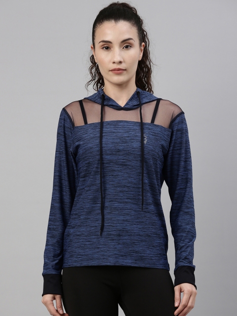 

Campus Sutra Women Navy Blue Semi Sheer Hooded Sporty Jacket