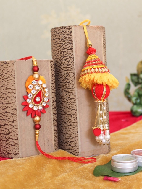 

TIED RIBBONS Multicoloured Rakhi with Card Roli Chawal & Potli Bag Gift Set, Multi