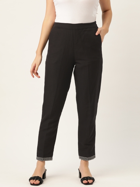 

Ancestry Women Black Solid High-Rise Regular Trousers