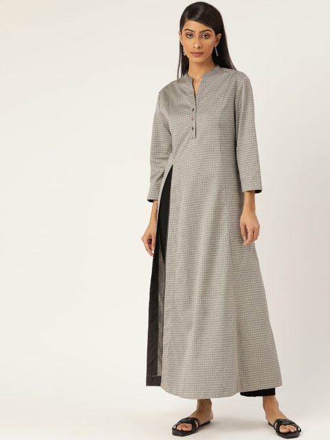 

Ancestry Women Charcoal Grey Ethnic Motifs Pure Cotton Kurta