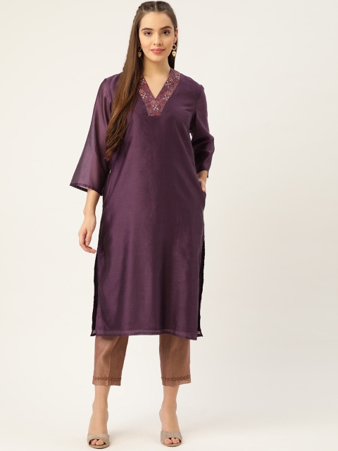 

Ancestry Women Purple Solid Straight Kurta