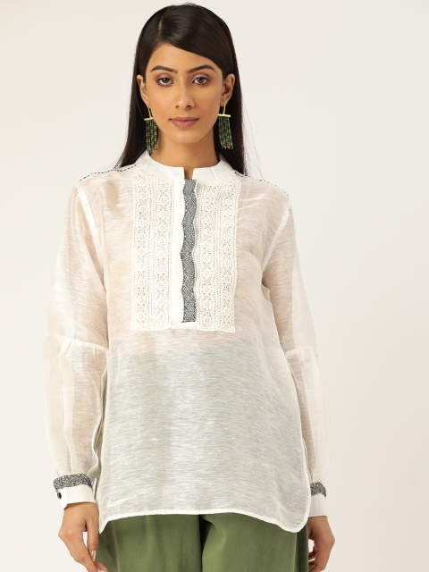 

Ancestry White Yoke Design Semi-Sheer Pure Cotton Top